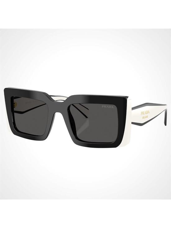 NEW PRADA Sunglasses Black White Talc Gold Symbole Logo Womens Rectangle